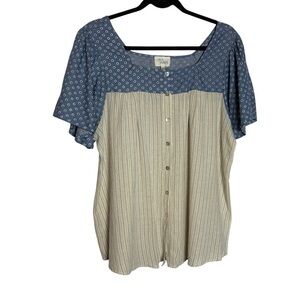 Ava James Blue Pullover Flutter Sleeve Peasant Blouse Size 1X